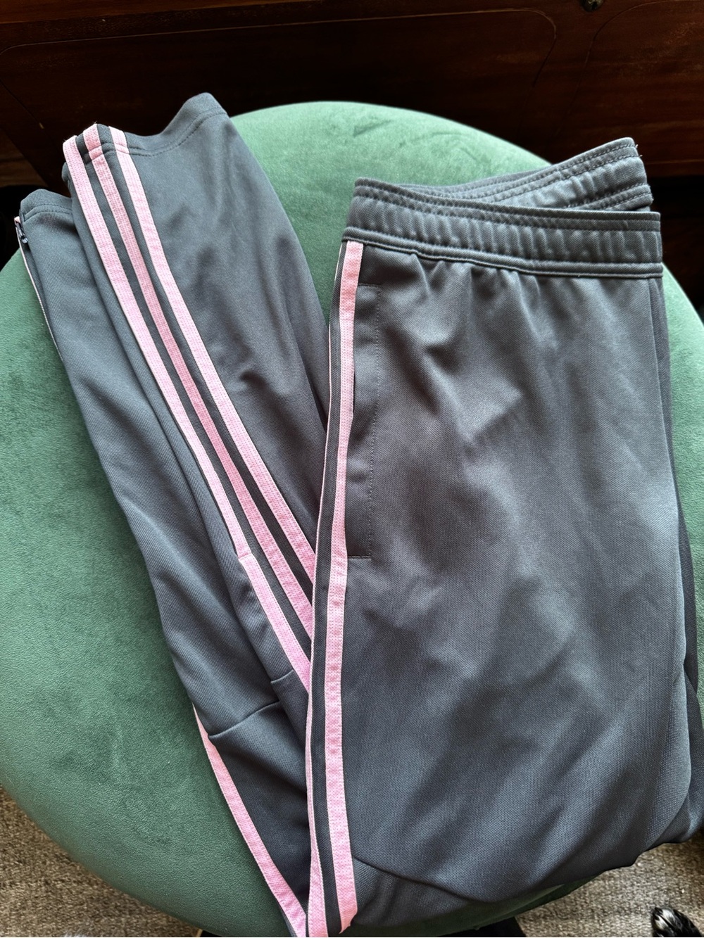 adidas Gray Joggers with Pink Side Stripes